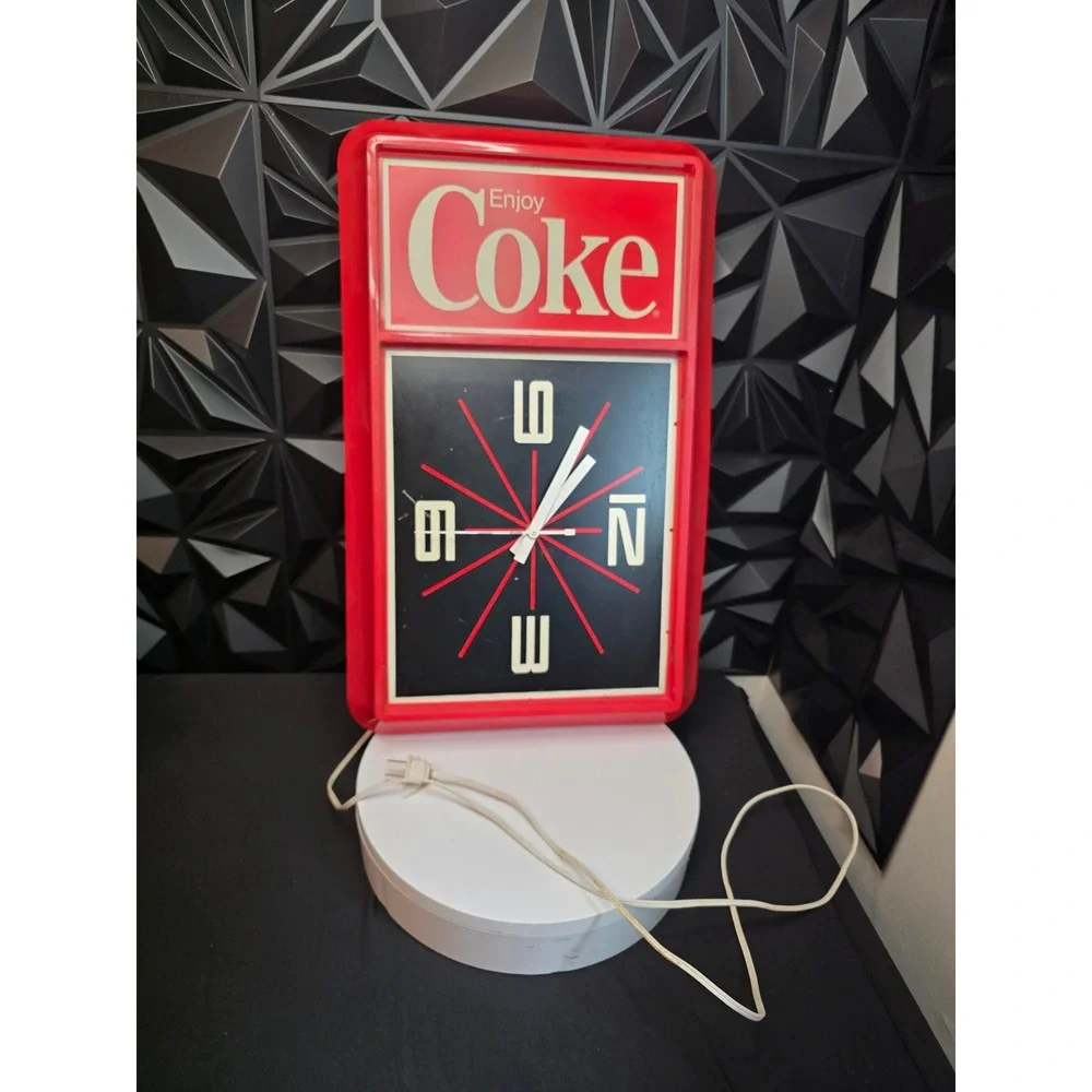 Vintage Enjoy Coca-Cola Electric Wall Clock 20x12 Red Sign Advertising Retro